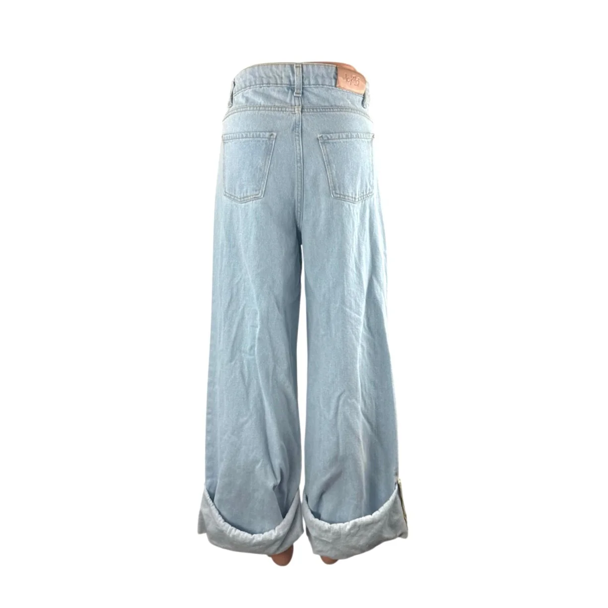 Lokita Milano Women Blue Light Wash Cuffed High Rise Wide Leg Denim Jeans Size S - Image 3