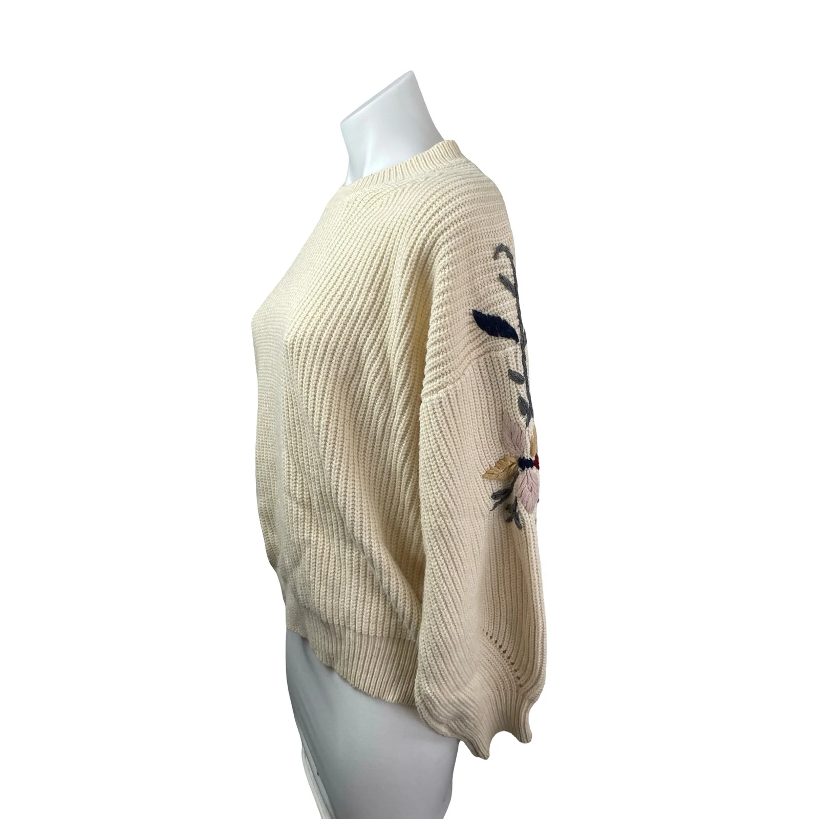 Lola Cream Floral Embroidered Crew Neck Long Sleeve Sweatshirt Sweater Top M/L - Image 2