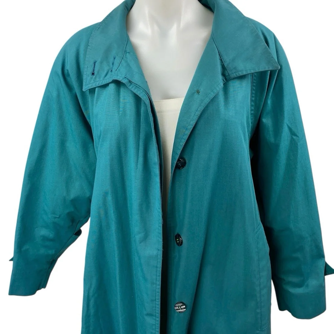 London Fog Women's Blue Green Collared Button Down Long Sleeve Overcoat Jacket 6 - Image 3