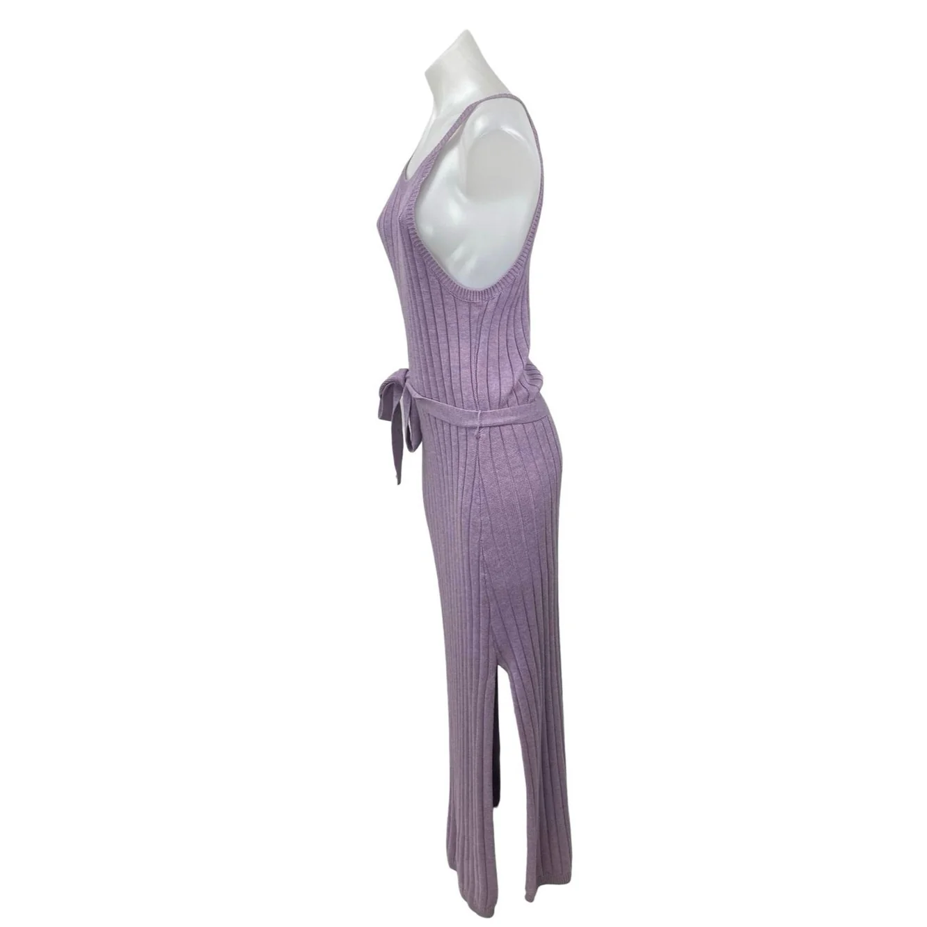 London Purple Wool Ribbed Sleeveless Side Slit Midi Tank Bodycon Sweater Dress M - Image 2