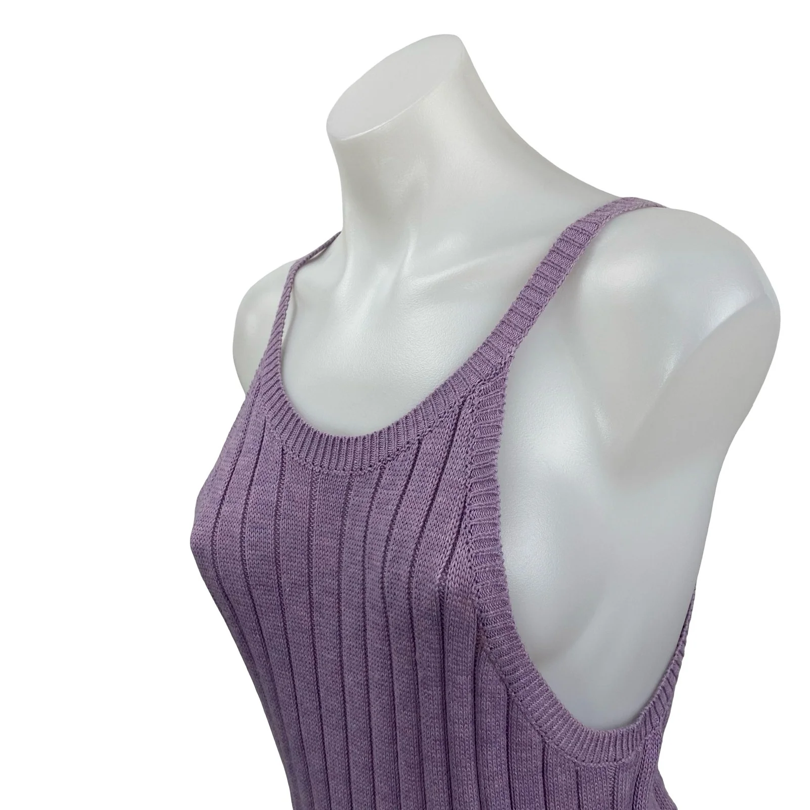 London Purple Wool Ribbed Sleeveless Side Slit Midi Tank Bodycon Sweater Dress M - Image 3