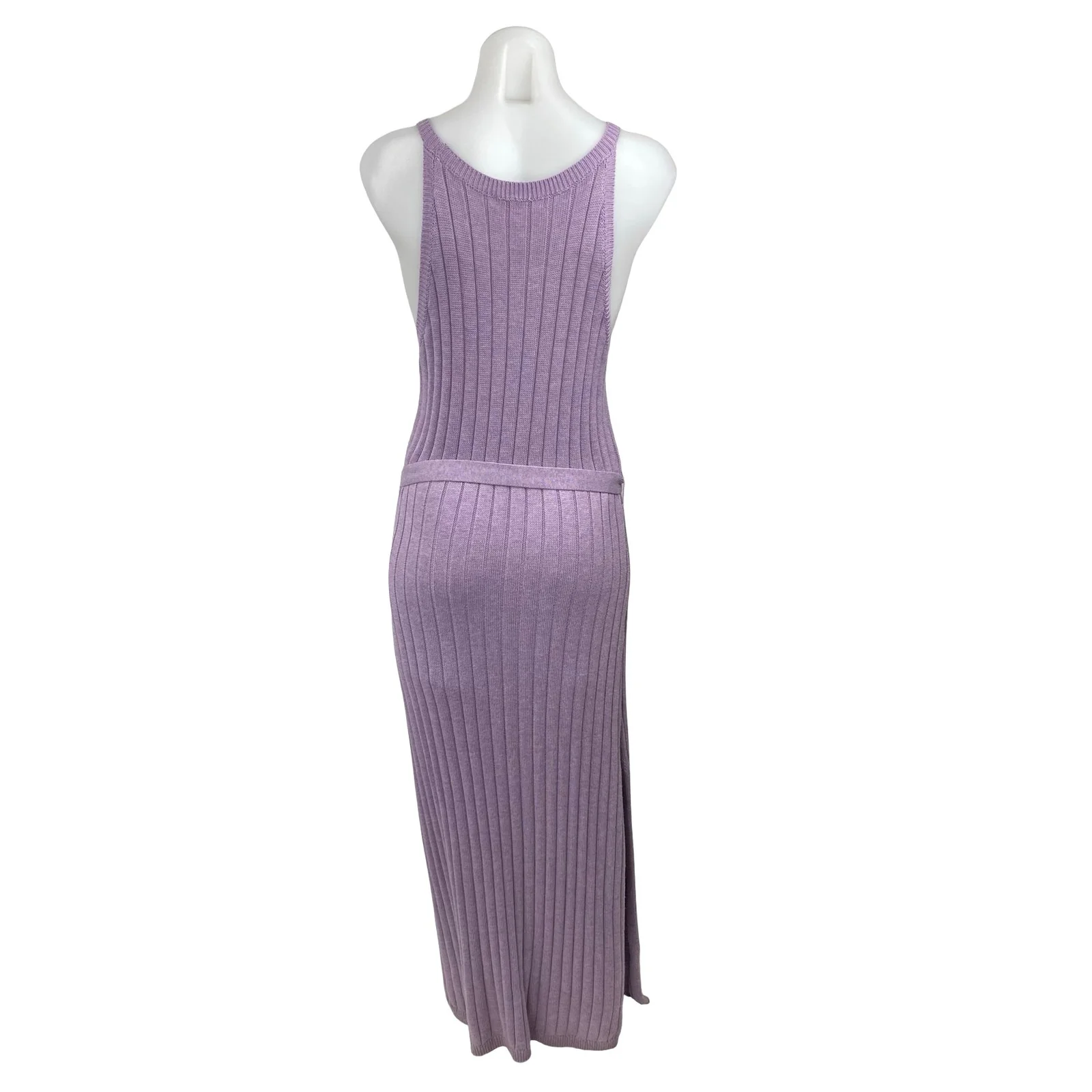London Purple Wool Ribbed Sleeveless Side Slit Midi Tank Bodycon Sweater Dress M - Image 4