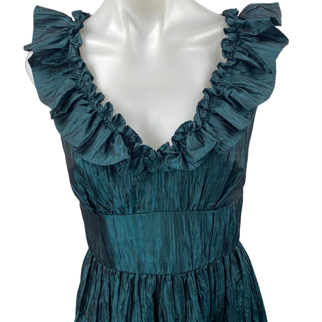 London Times Blue Silk Satin Sleeveless Ruffle Pleated Mini Fit & Flare Dress 10 - Image 3