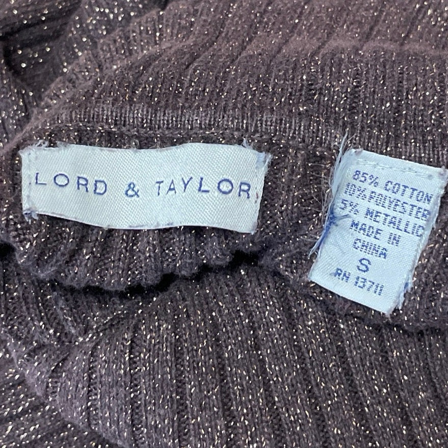 Lord & Taylor Women's Brown Glitter Ribbed Knit Turtleneck Long Sleeve Sweater S - Image 4