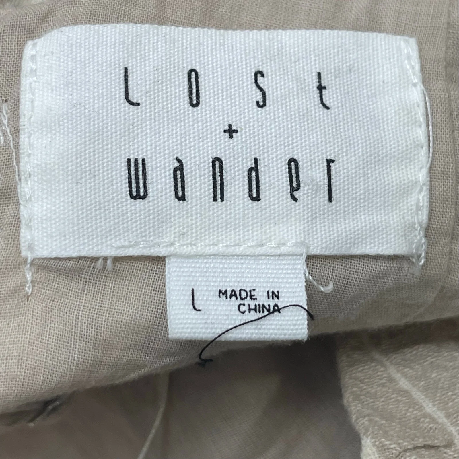 Lost + Wander Beige Striped Sleeveless V Neck Button Mini Camisole Shift Dress L - Image 3
