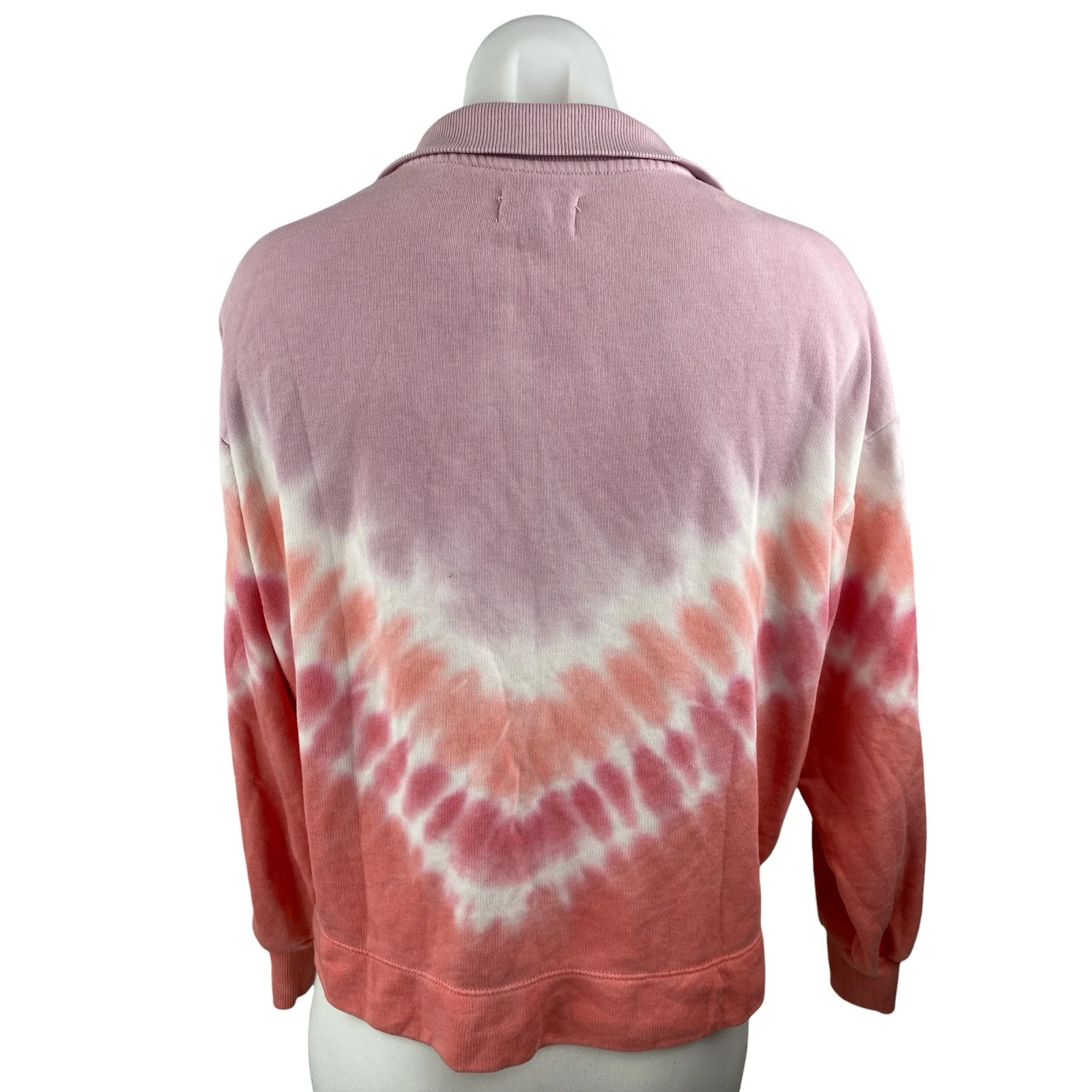Lou & Grey Women's Pink Coral Tie Dye Quarter Zip Long Sleeve Sweatshirt Top XS - Image 2