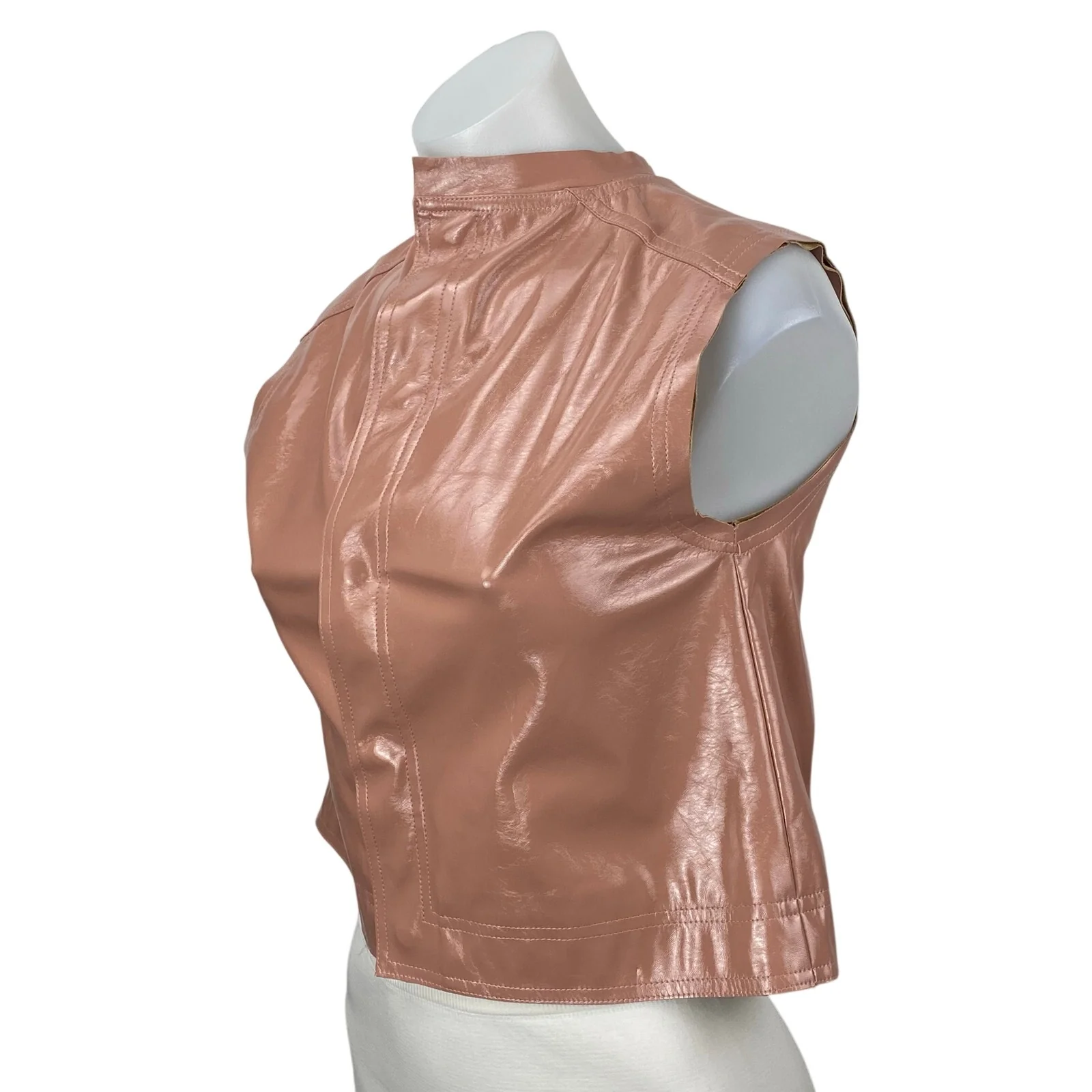 Louise James Women's Pink Faux Vegan Leather Sleeveless Snap Tank Vest Top Sz S - Image 3