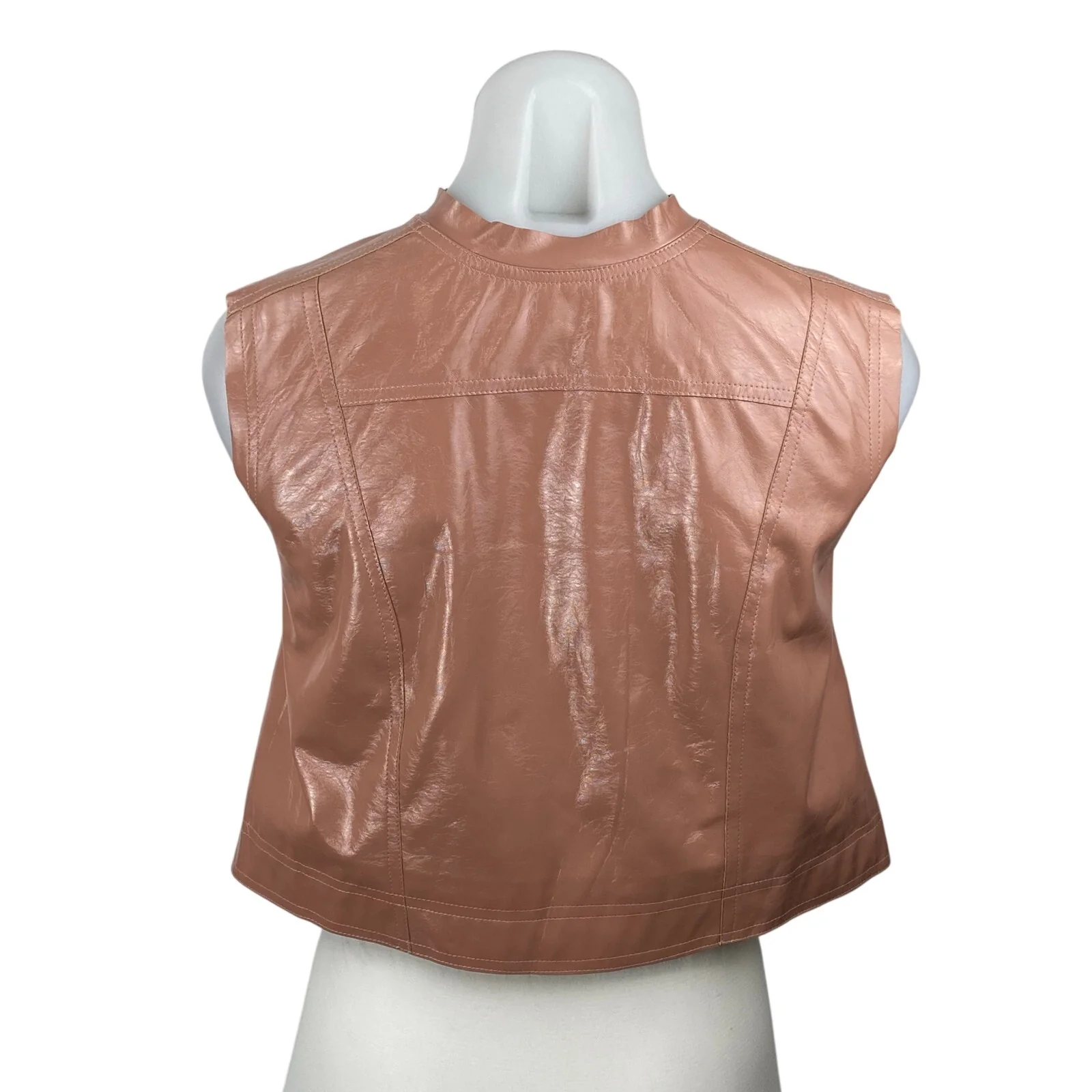 Louise James Women's Pink Faux Vegan Leather Sleeveless Snap Tank Vest Top Sz S - Image 4