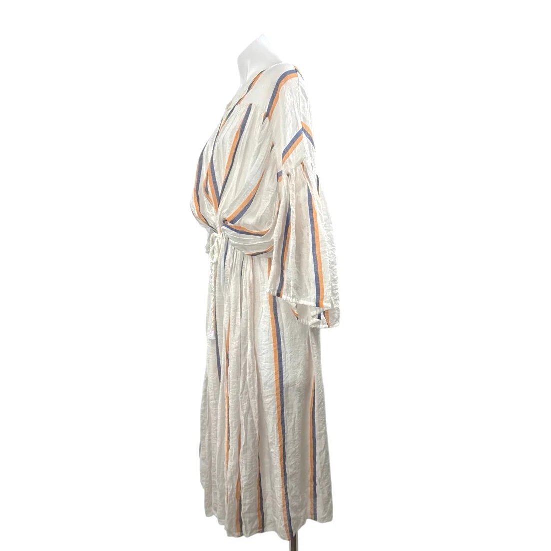 LOVE Binetti Monaco Striped Long Sleeve Tie Waist Midi Shift Kaftan Dress Sz XS - Image 2
