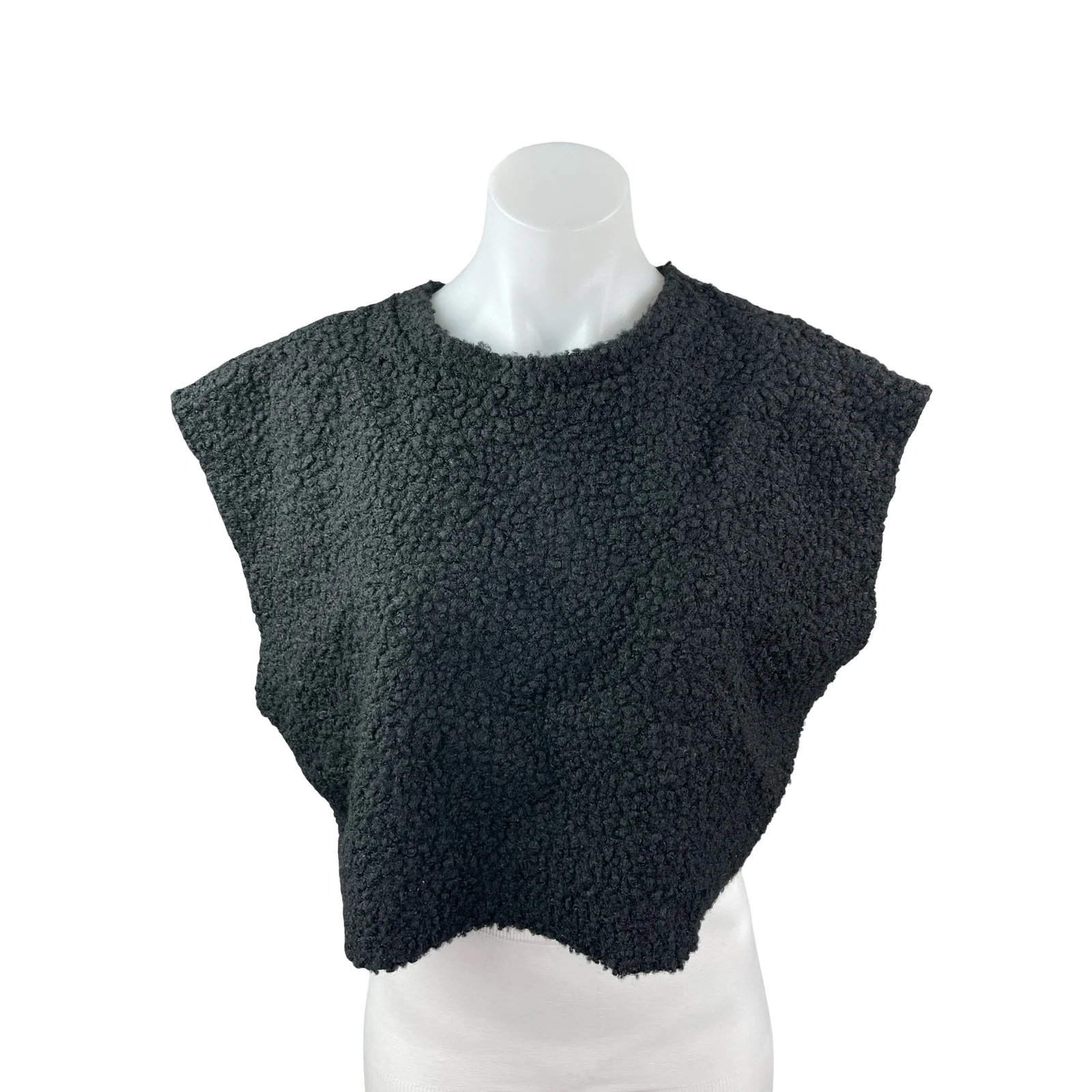 Love J Teddy Fur Women's Black Crew Neck Sleeveless Crop Vest Muscle Tank Top S