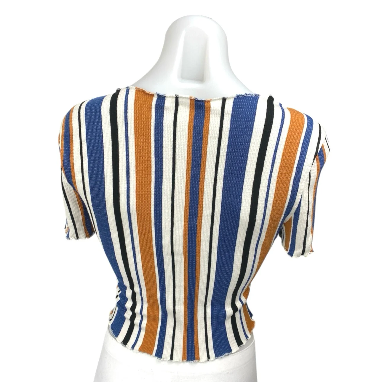 Love Tree Multicolor Striped Knit Short Sleeve Stretch Crop Tee Shirt Top Size M - Image 2