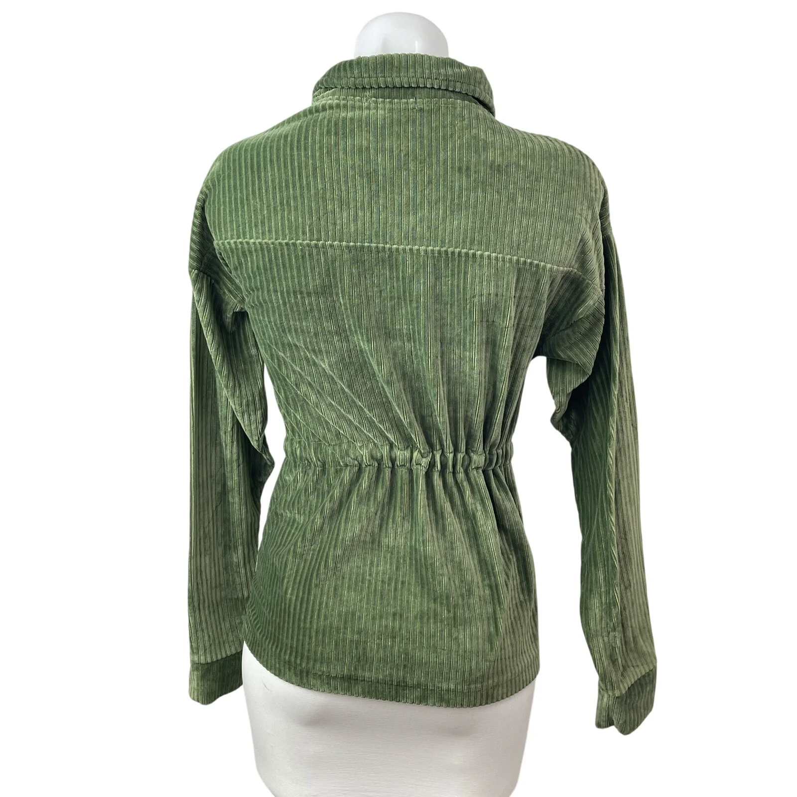 Love Women's Green Corduory Long Sleeve Tie Waist Utility Button Up Jacket Sz S - Image 4