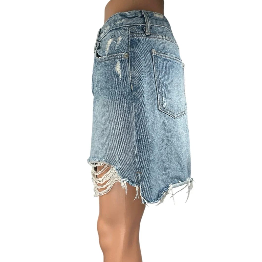 Lovers and Friends Blue Distressed Cut Off Frayed Mini Denim Jean Skirt Size 28 - Image 2