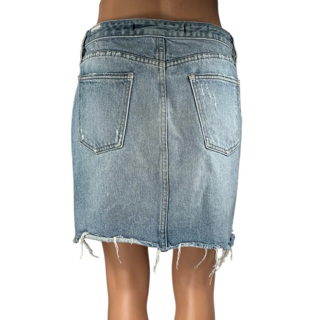 Lovers and Friends Blue Distressed Cut Off Frayed Mini Denim Jean Skirt Size 28 - Image 3