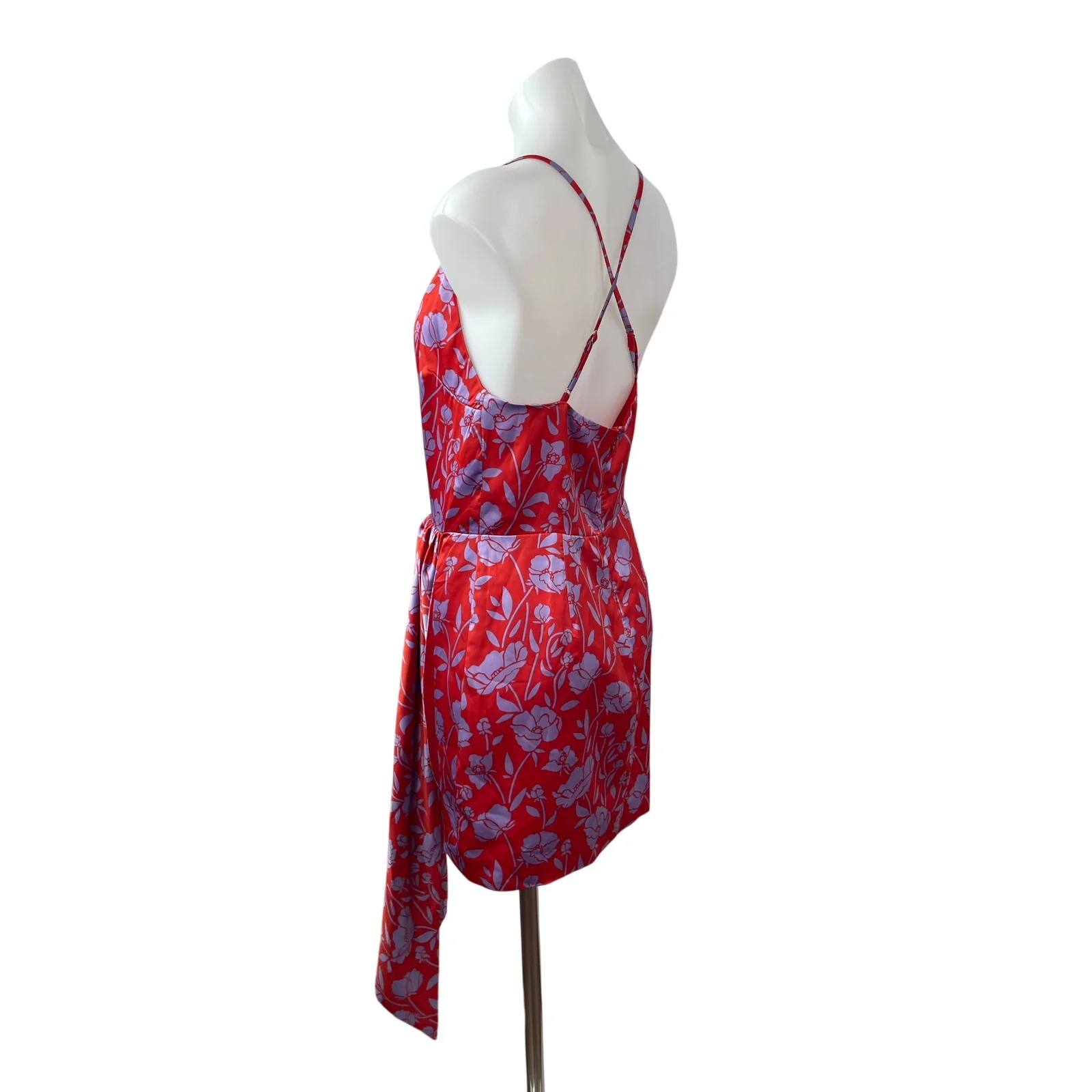 Lovers and Friends Kamala Red Floral Satin Sleeveless Drape Mini Sheath Dress M - Image 5