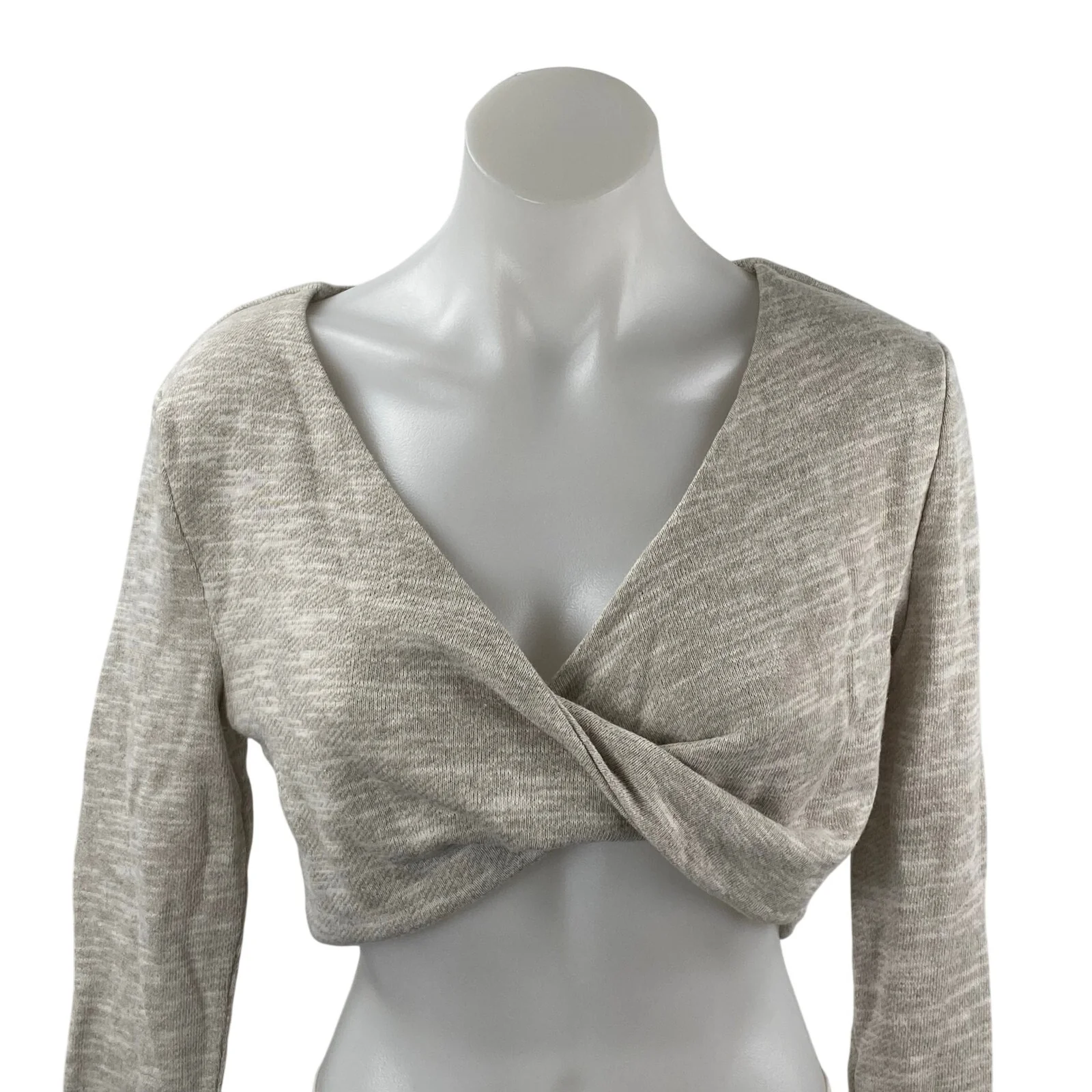 Lovers and Friends Women's Beige Twist Front Long Sleeve Blouse Crop Top Size S - Image 2