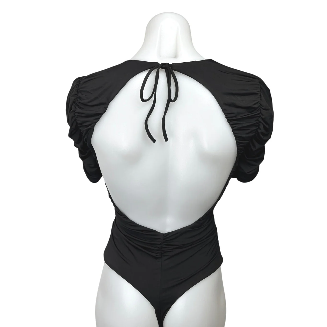 Lovers and Friends Women's Black Ruched Stretch Open Back Bodysuit Top Size XS - Image 2
