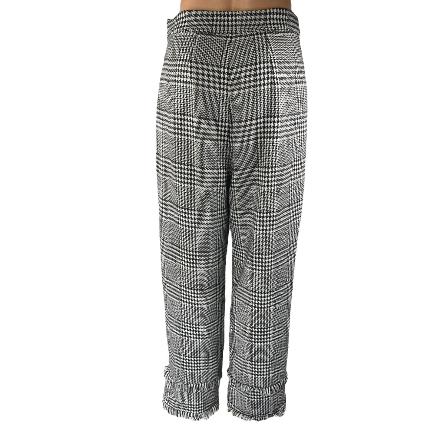 Lovers + Friends Betty Black White Plaid Checkered Fringe Trousers Pants Size M - Image 3