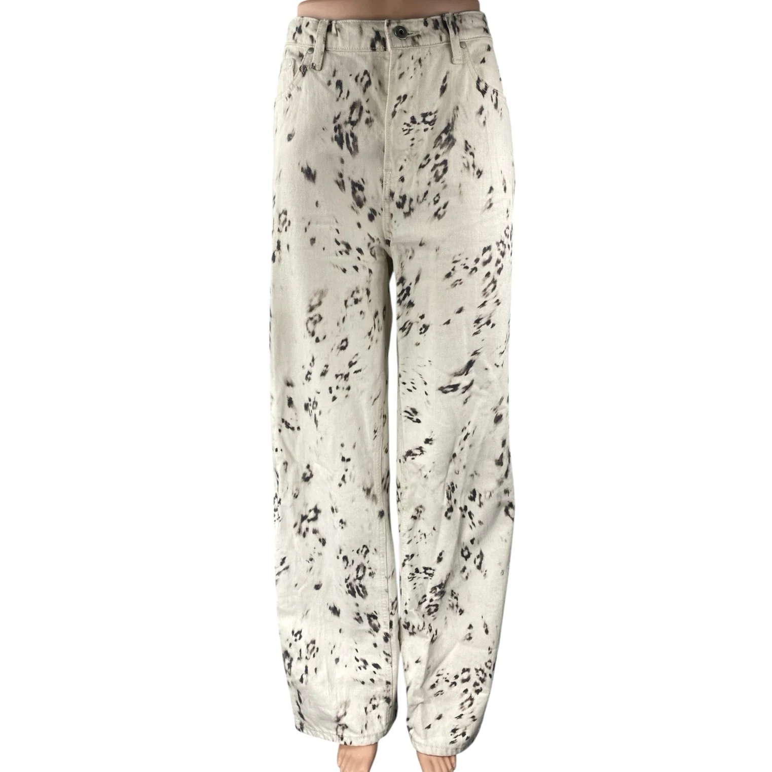 Lovers + Friends Lover Boy White Leopard Print Straight Baggy Denim Jeans Sz 29