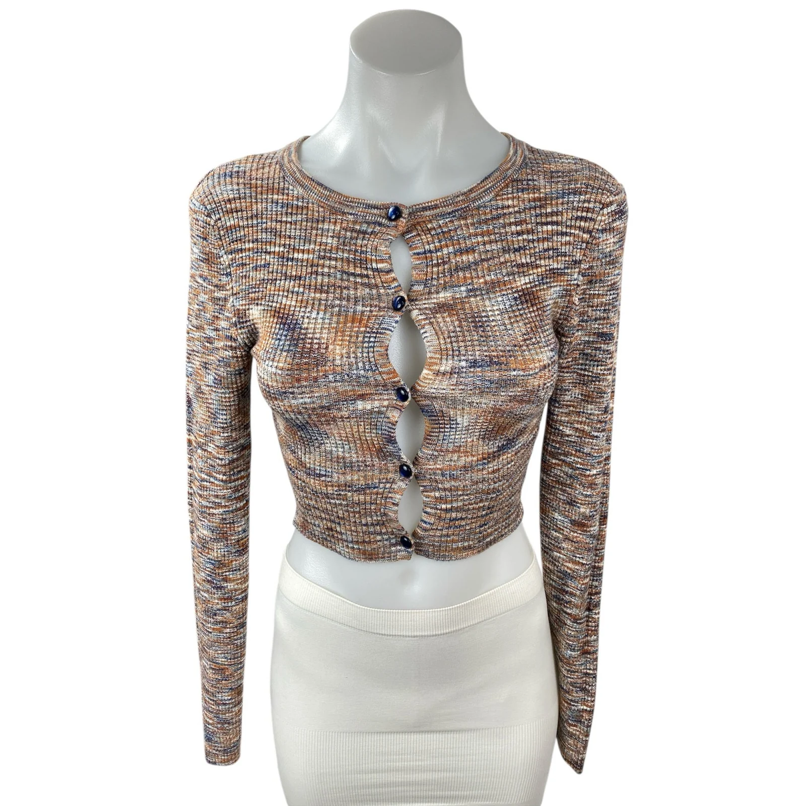 Lovers + Friends Women's Multicolor Knit Long Sleeve Crop Cardigan Sweater Top M
