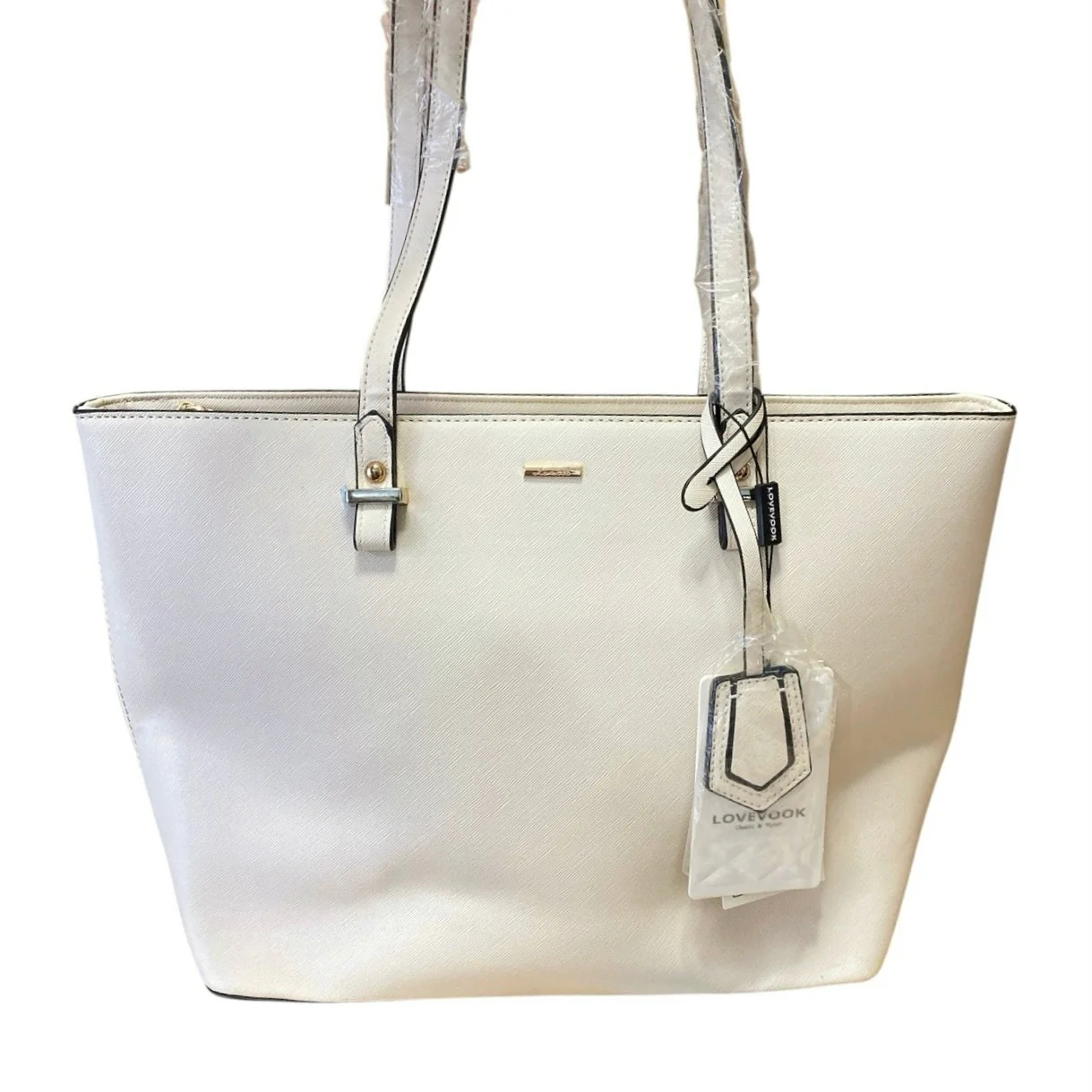 LOVEVOOK White Ivory Faux Leather Vegan Shoulder Pouch Tote Satchel Handbag OS - Image 3