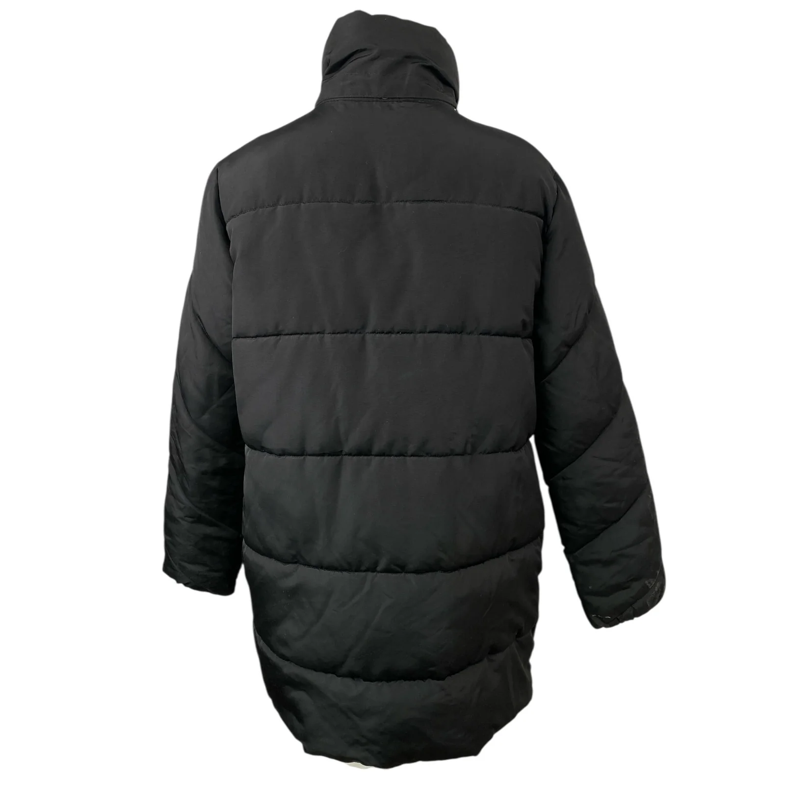 Lucky Brand Black High Neck Long Sleeve Button Zip Quilted Puffer Coat Jacket M - Image 2