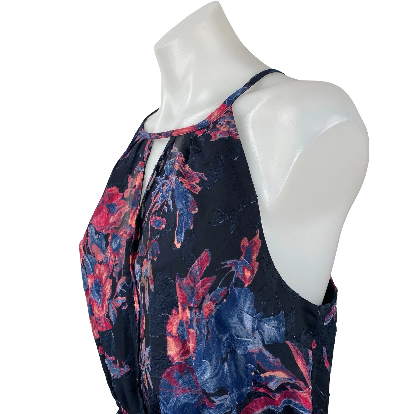 Lucky Brand Black Multicolor Floral High Neck Sleeveless Mini Blouson Dress M - Image 3