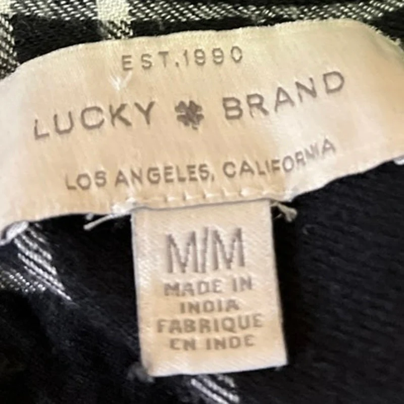 Lucky Brand Black White Plaid Pocket Long Sleeve Button Down Shirt Top Size M - Image 3
