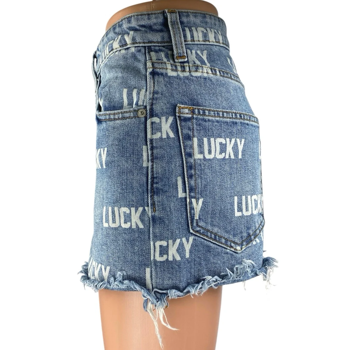 Lucky Brand Women's Blue Logo Print Cut-Off High Rise Denim Jean Shorts Size 26 - Image 2