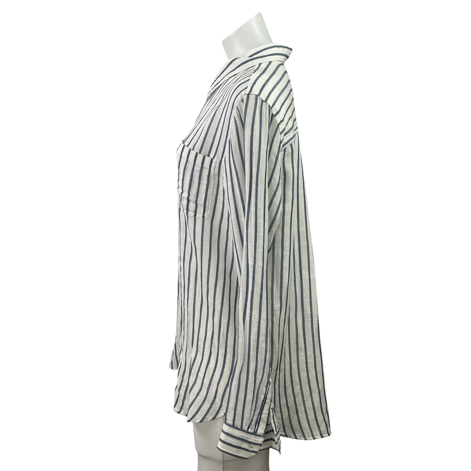 Lucky Brand Womens White Black Striped Long Sleeve Button Down Tunic Shirt Top L - Image 2
