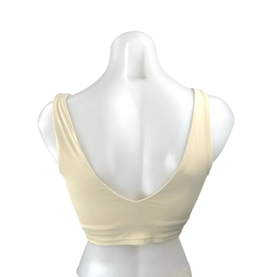 Lucky Honey Womens Cream Sleeveless V Neck Yoga Pilates Athletic Crop Top Size S - Image 3