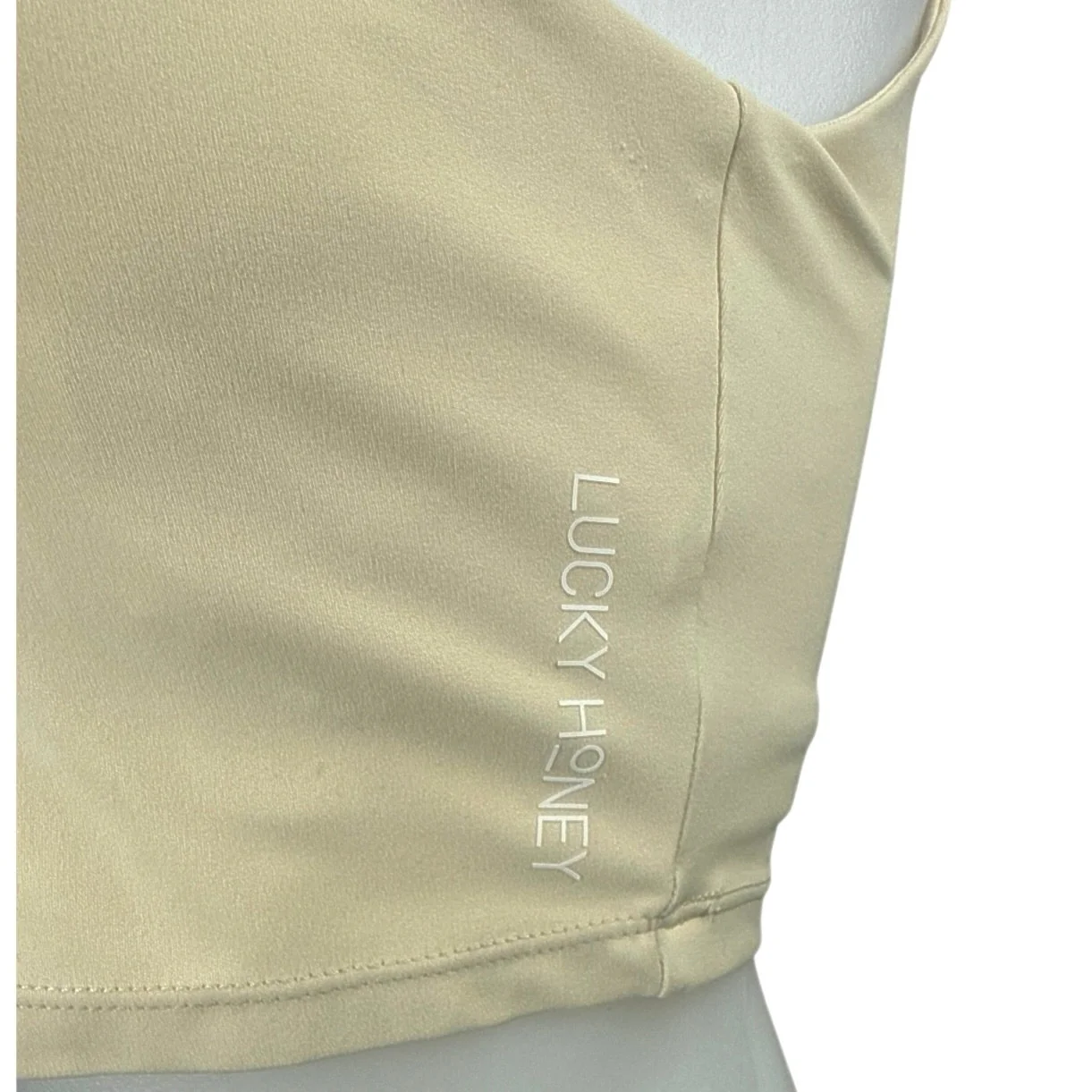Lucky Honey Womens Cream Sleeveless V Neck Yoga Pilates Athletic Crop Top Size S - Image 4