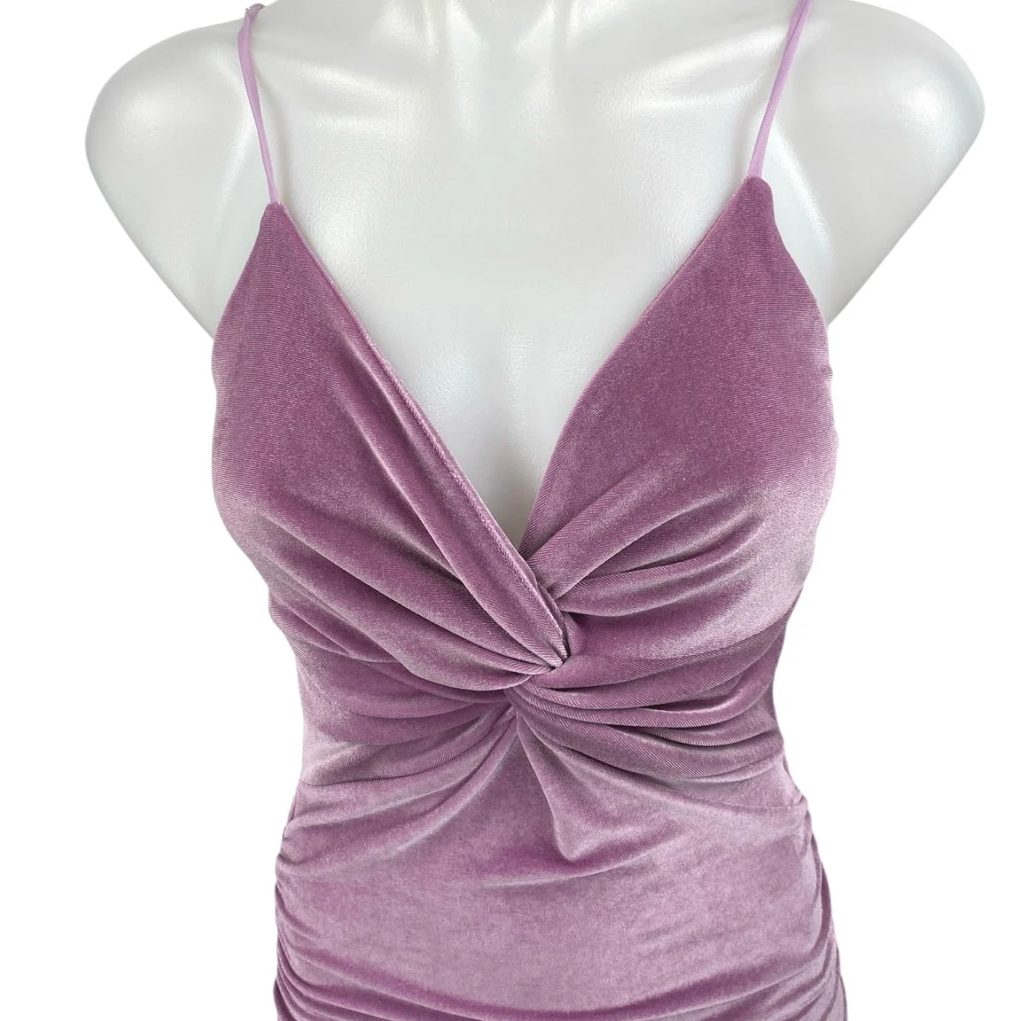 Lucy In The Sky Velvet Velour Purple Sleeveless Twist Mini Bodycon Dress Size S - Image 3
