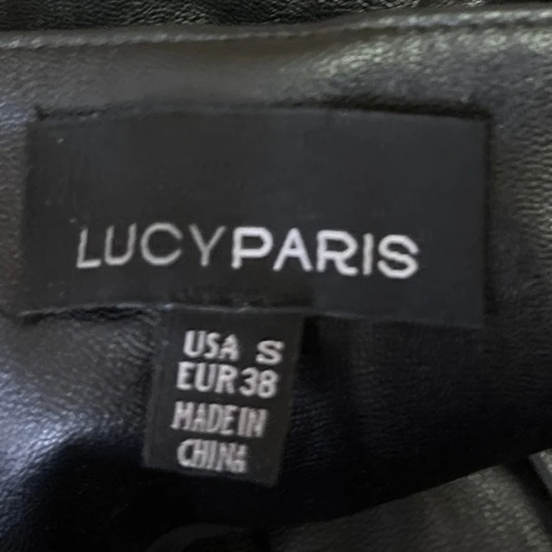 Lucy Paris Black Faux Vegan Leather Skinny High Waist Paperbag Trousers Pants S - Image 4