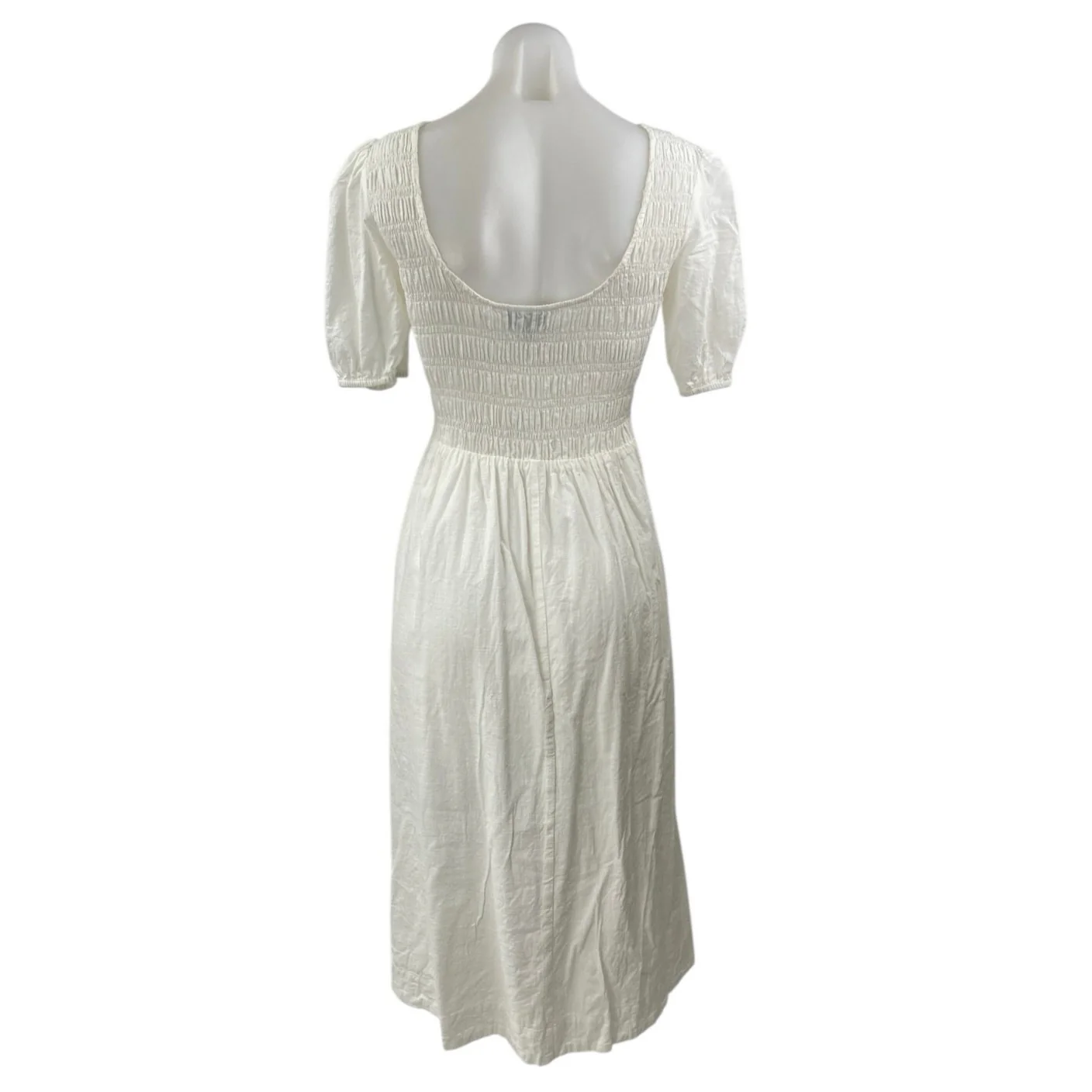 Lucy Paris White Puff Sleeve Smocked Scoop Open Back A Line Midi Dress Size S - Image 2