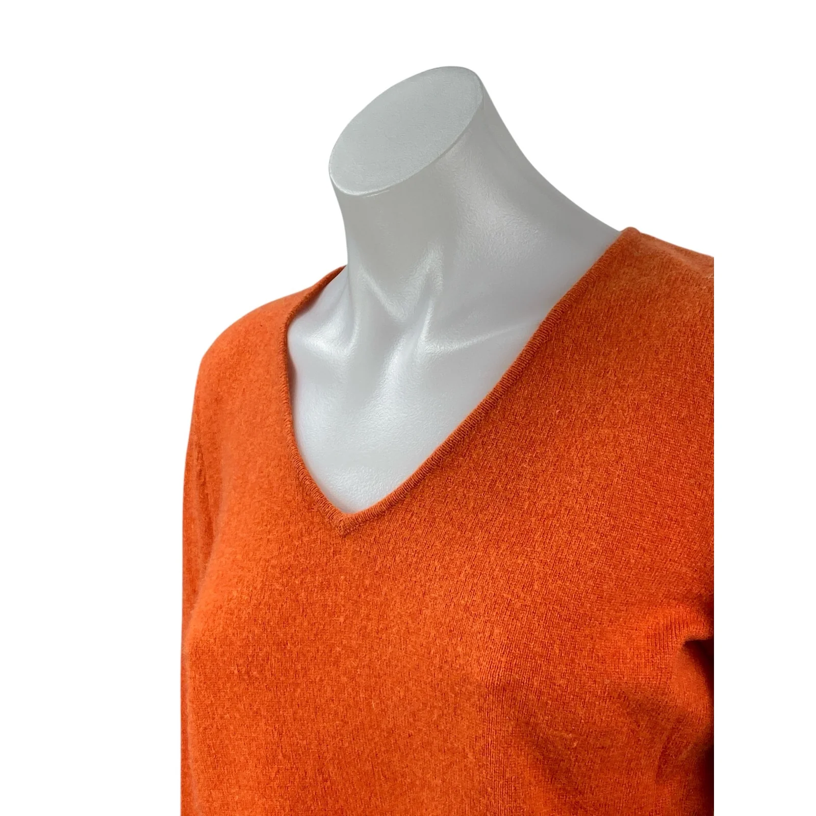 Lulu Bravo Women's 100% Cashmere Orange Coral V Neck Long Sleeve Sweater Top M - Image 2