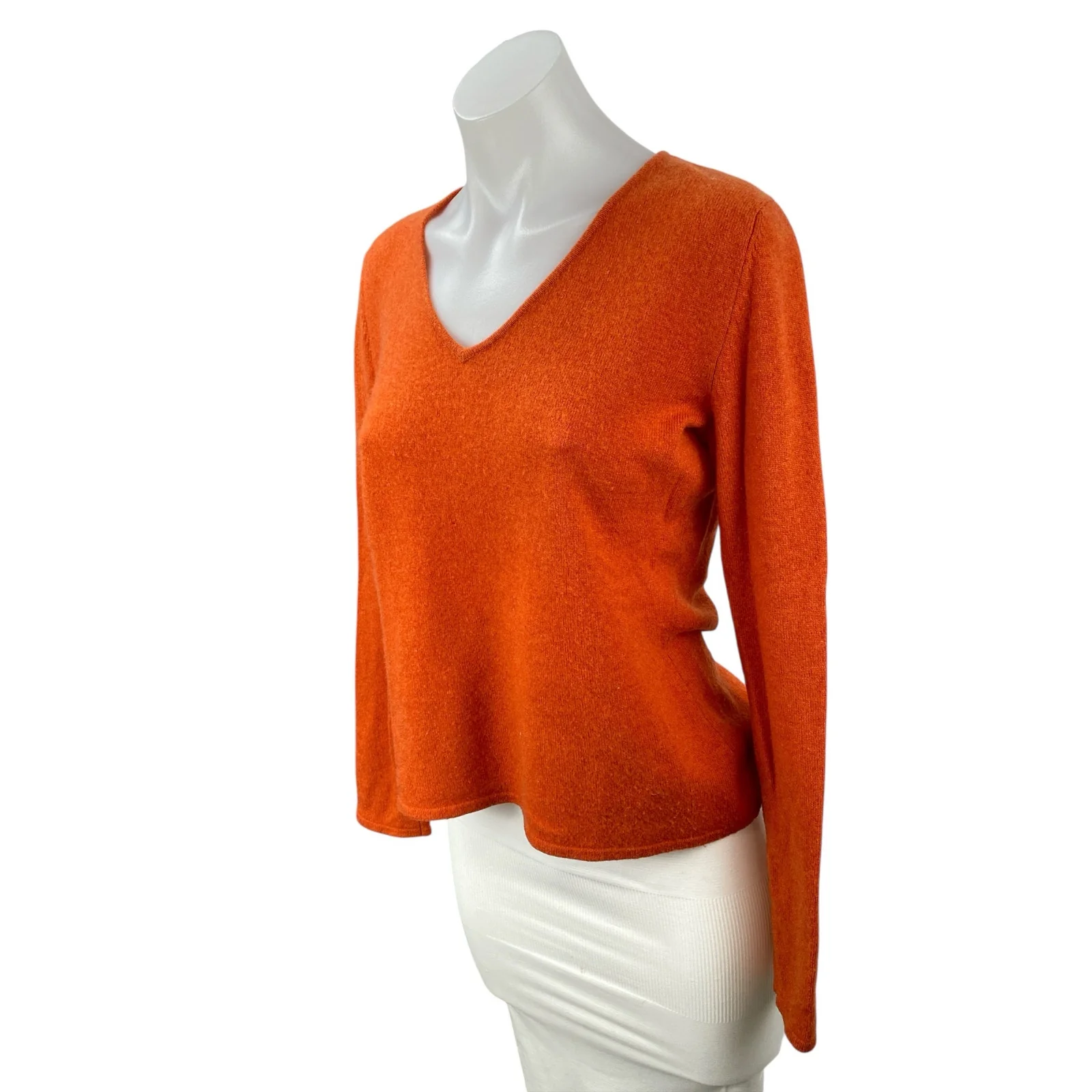 Lulu Bravo Women's 100% Cashmere Orange Coral V Neck Long Sleeve Sweater Top M - Image 3