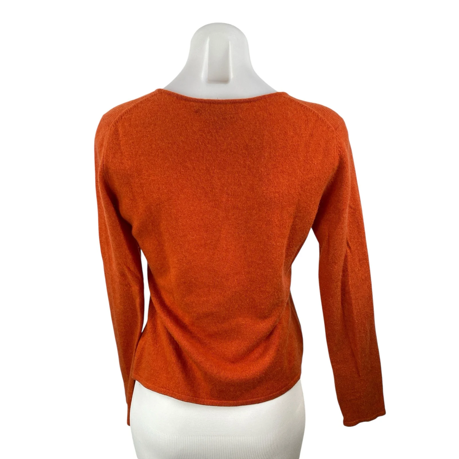 Lulu Bravo Women's 100% Cashmere Orange Coral V Neck Long Sleeve Sweater Top M - Image 4