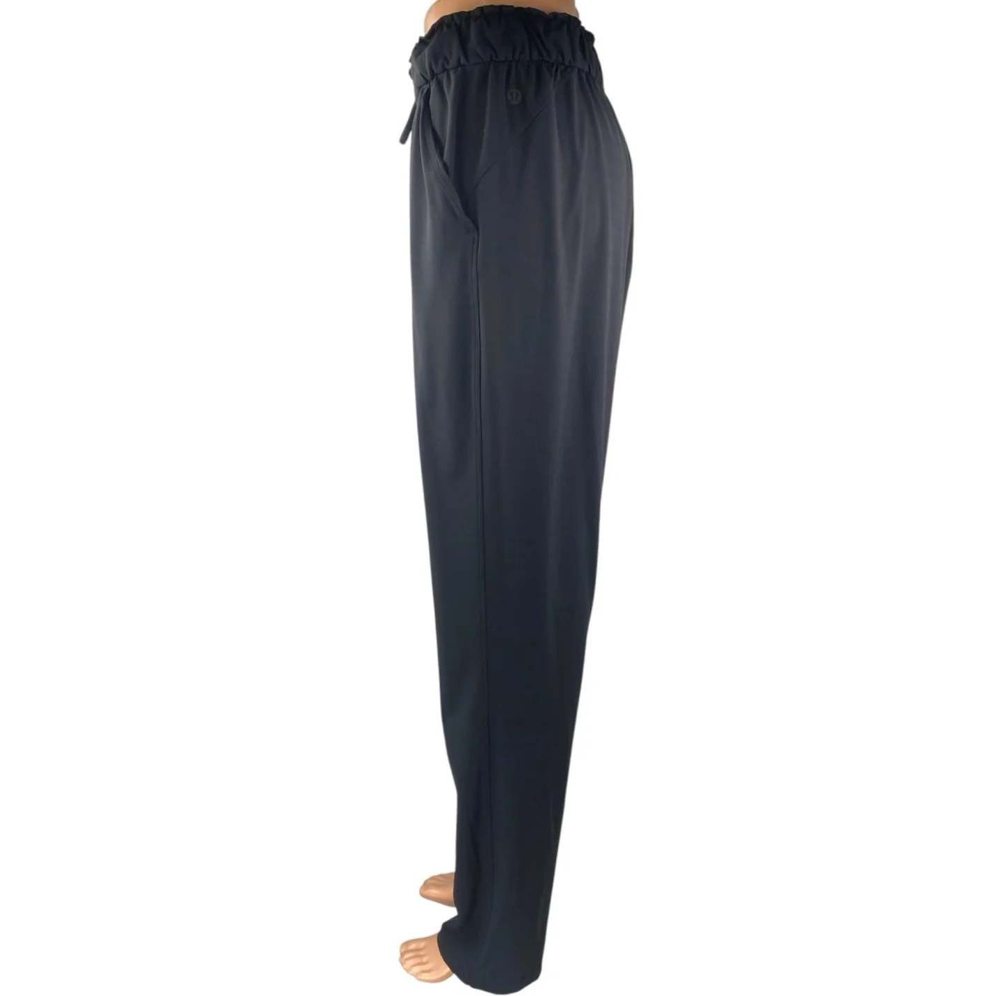 Lululemon Black Elastic Waist Straight Leg Activewear Paperbag Trousers Pants 8 - Image 2