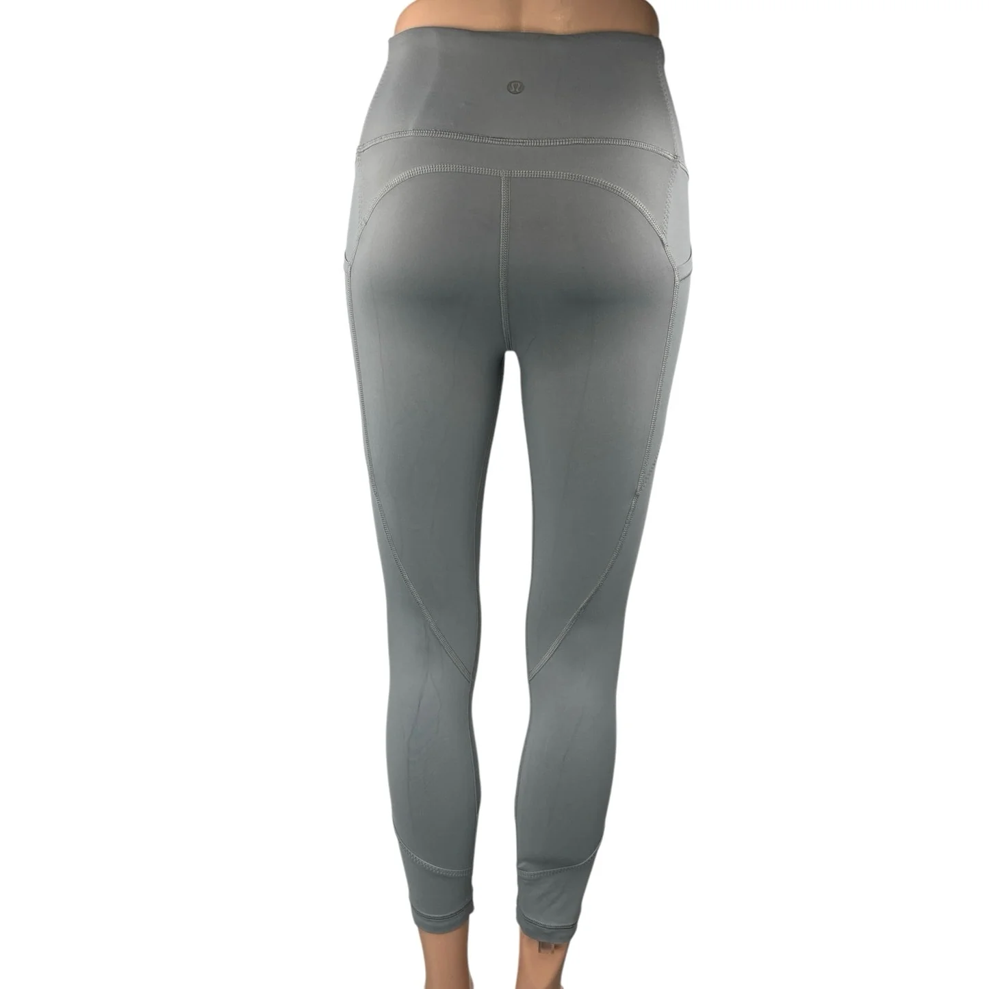 Lululemon Gray Mesh Pocket Yoga Workout Running Athletic Leggings Pants Size 2 - Image 3