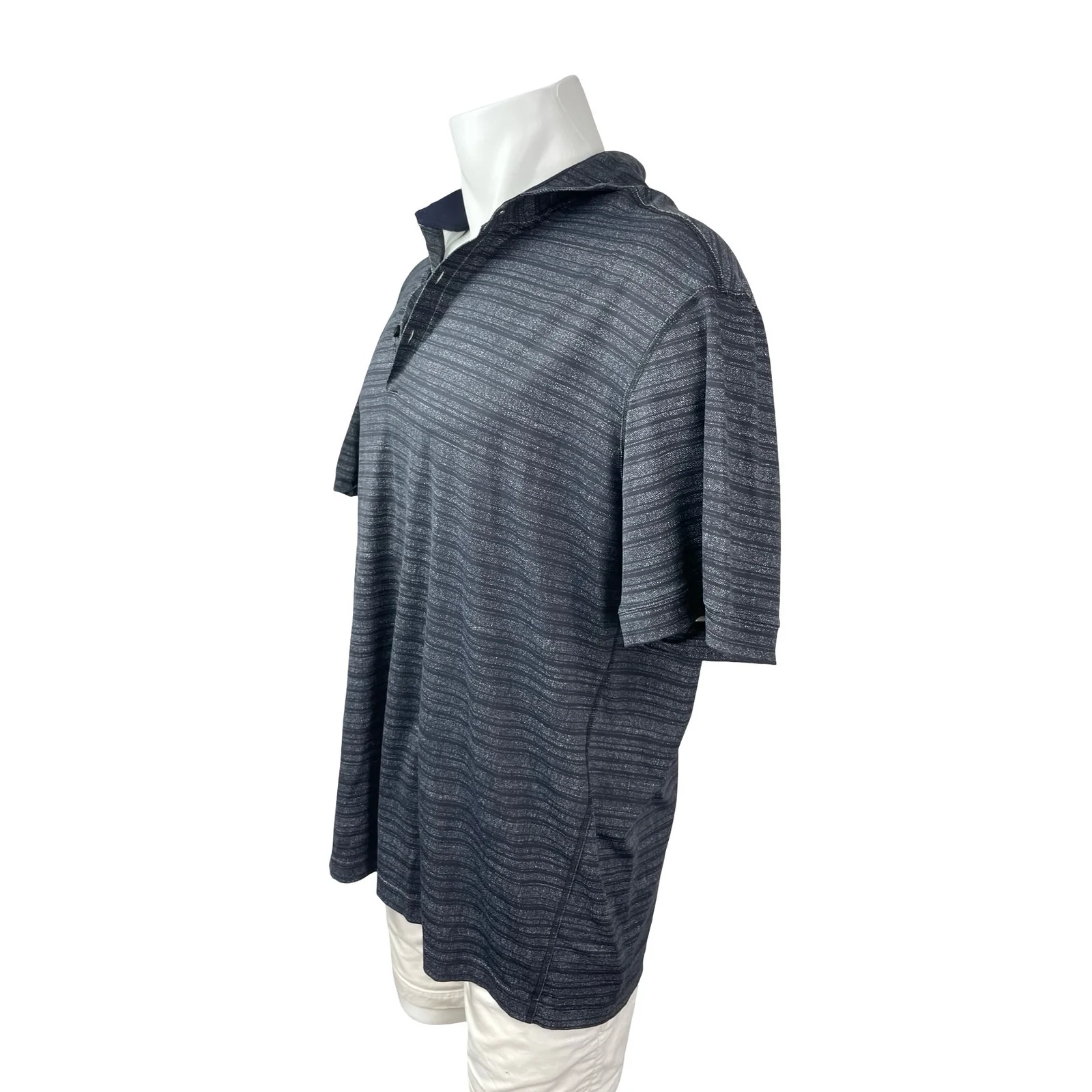 Lululemon Men's Black Striped Short Sleeve Golf Casual Polo Shirt Top Size L - Image 2