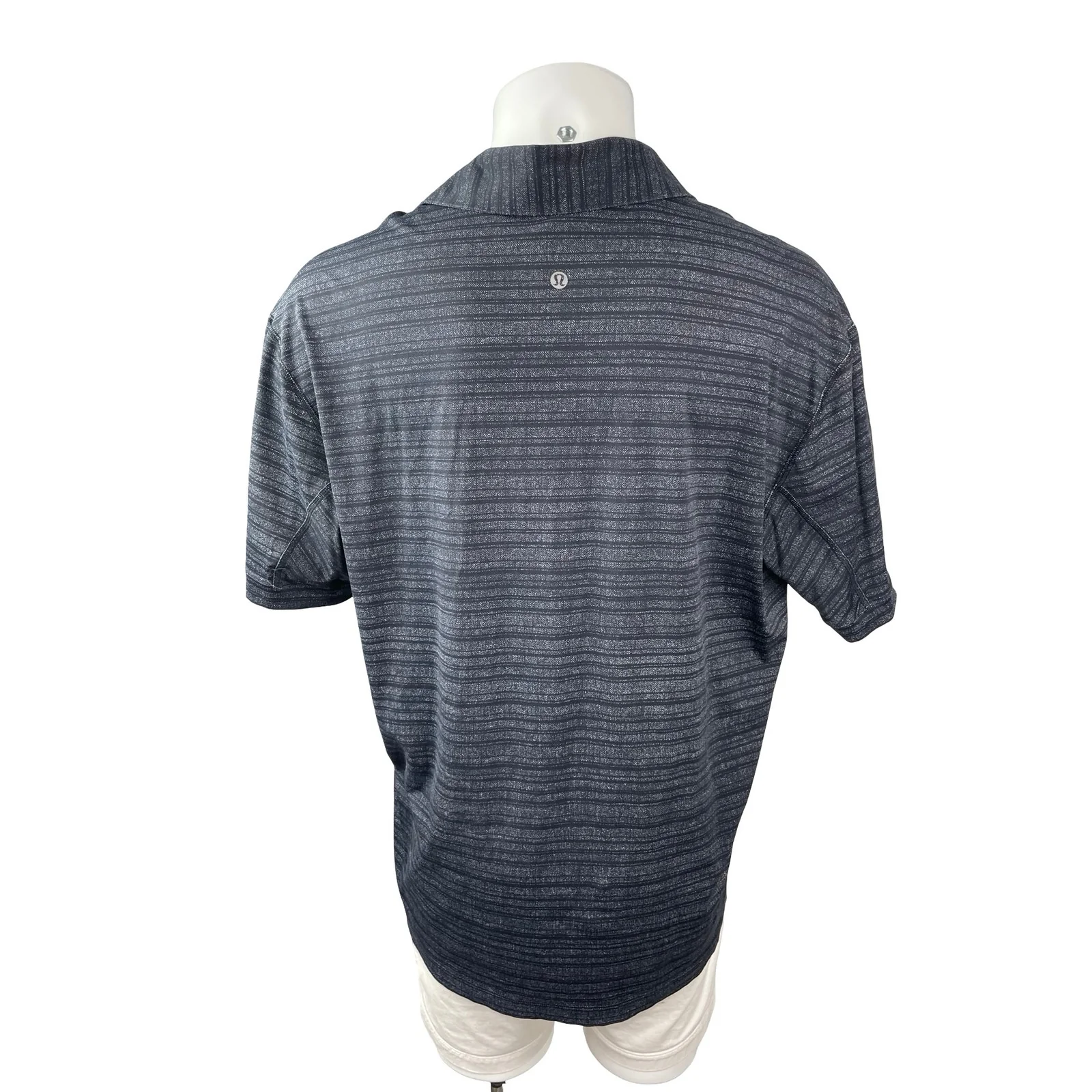 Lululemon Men's Black Striped Short Sleeve Golf Casual Polo Shirt Top Size L - Image 4