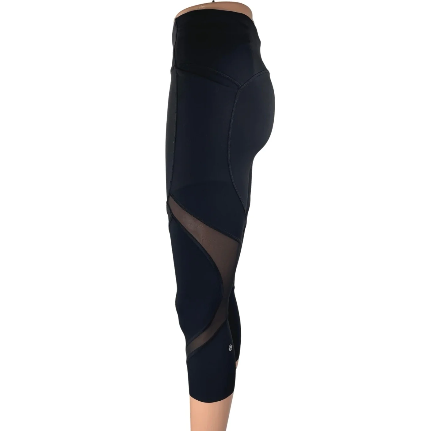 Lululemon On Pace Crop Black Mesh Yoga Workout Athletic Tight Leggings Pants 4 - Image 2