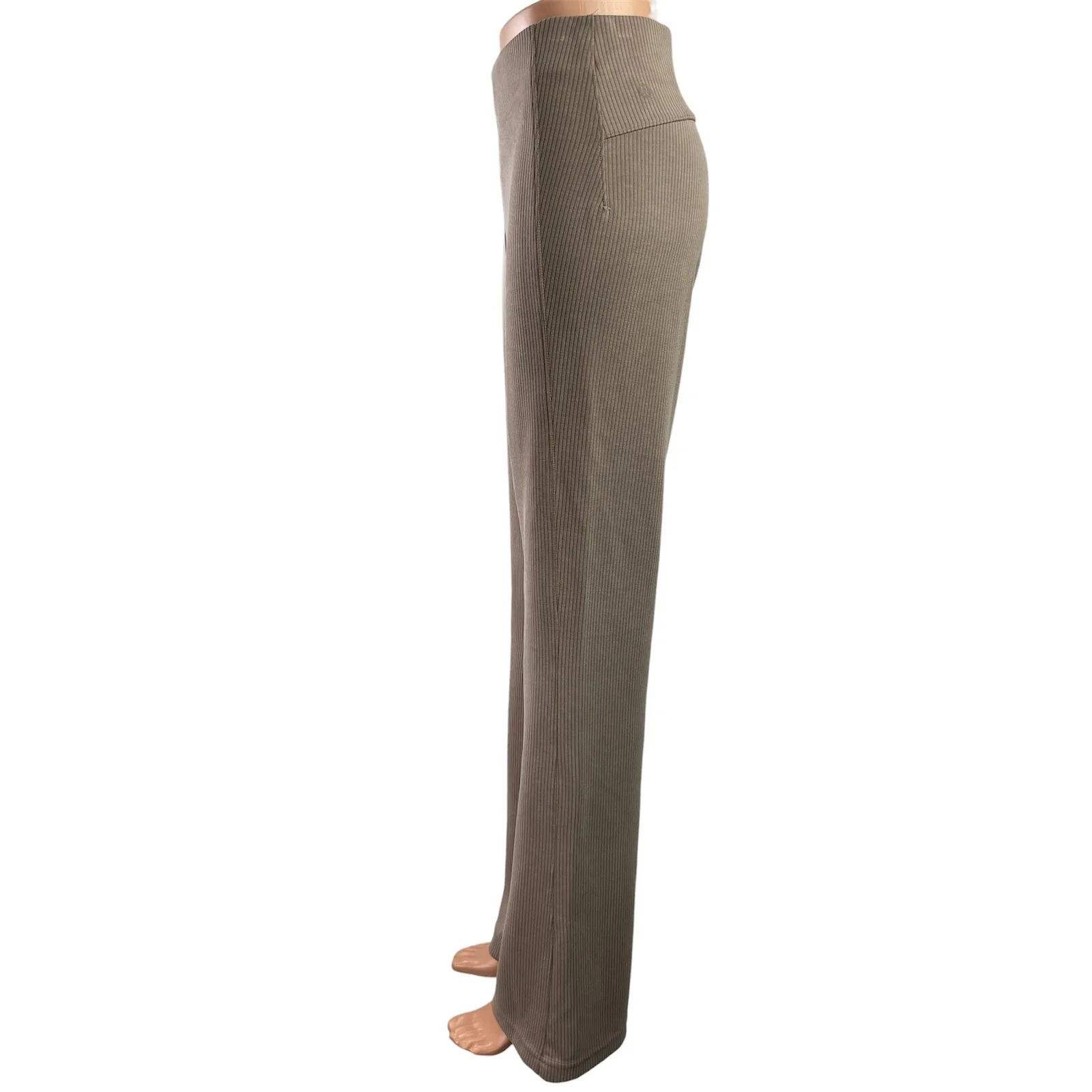 Lululemon Women's Beige Taupe Ribbed Knit High Rise Flare Trousers Pants Size 6 - Image 2