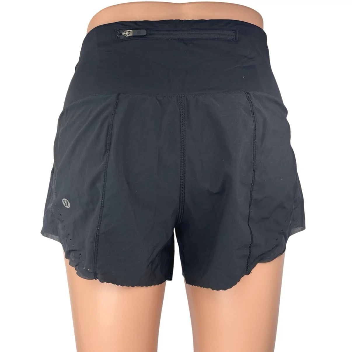 Lululemon Womens Black Eyelet Scalloped Pull On Activewear Running Shorts Size 2 - Image 3
