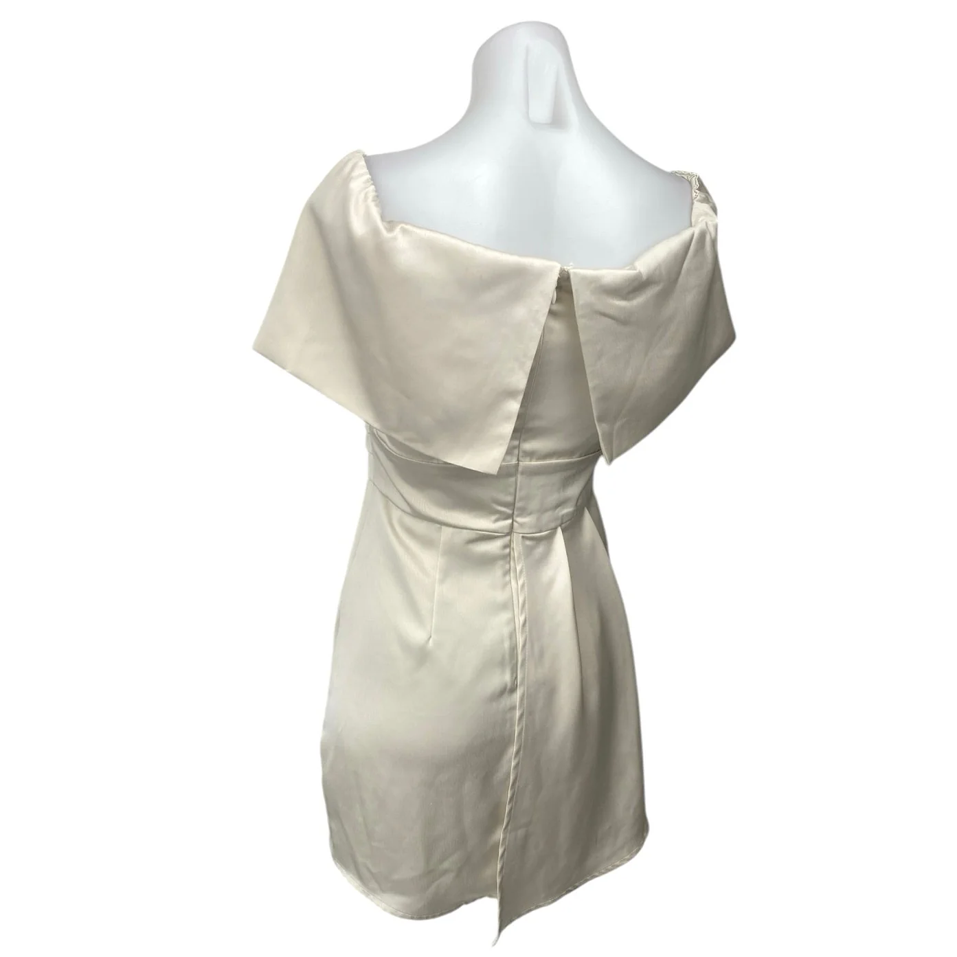 Lulus Always Celebrating Ivory Silk Satin Off The Shoulder Sheath Mini Dress S - Image 2