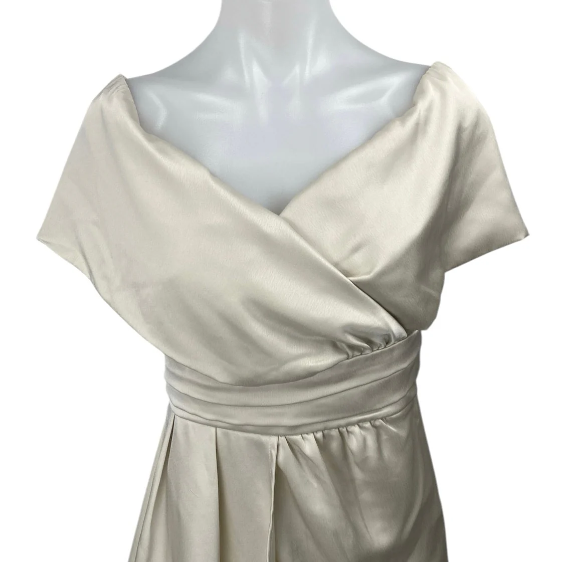 Lulus Always Celebrating Ivory Silk Satin Off The Shoulder Sheath Mini Dress S - Image 4