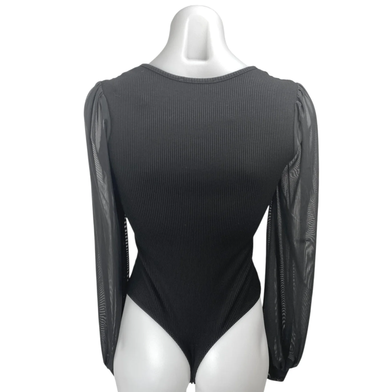 Lulus Black Long Sleeve Mesh Ribbed Knit Sweetheart Blouse Bodycon Top Size S - Image 2