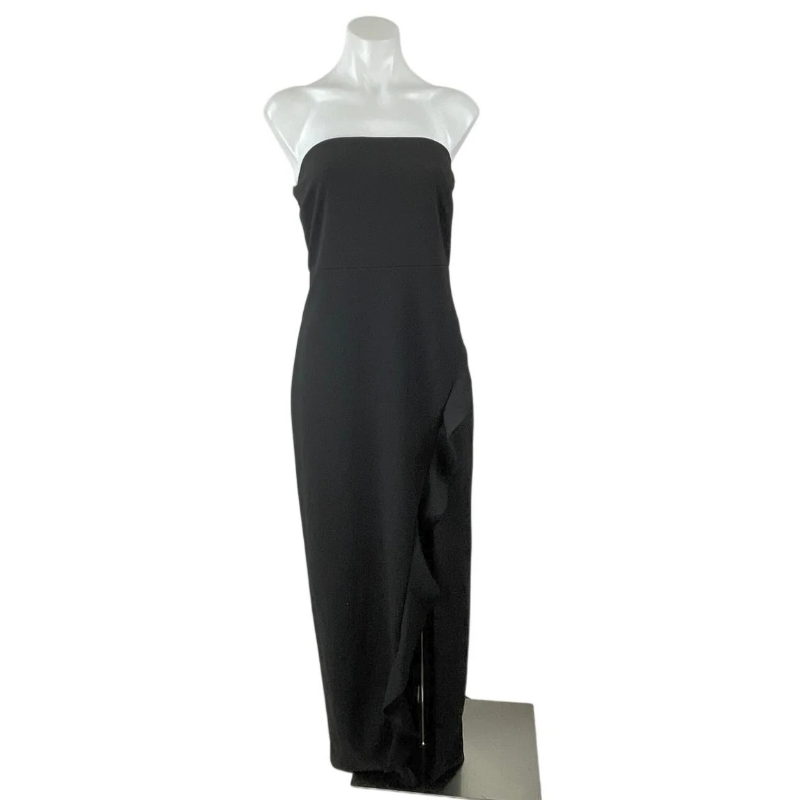 Lulus Black Strapless Sleeveless Tube Bandeau Ruffle Slit Maxi Dress Size M
