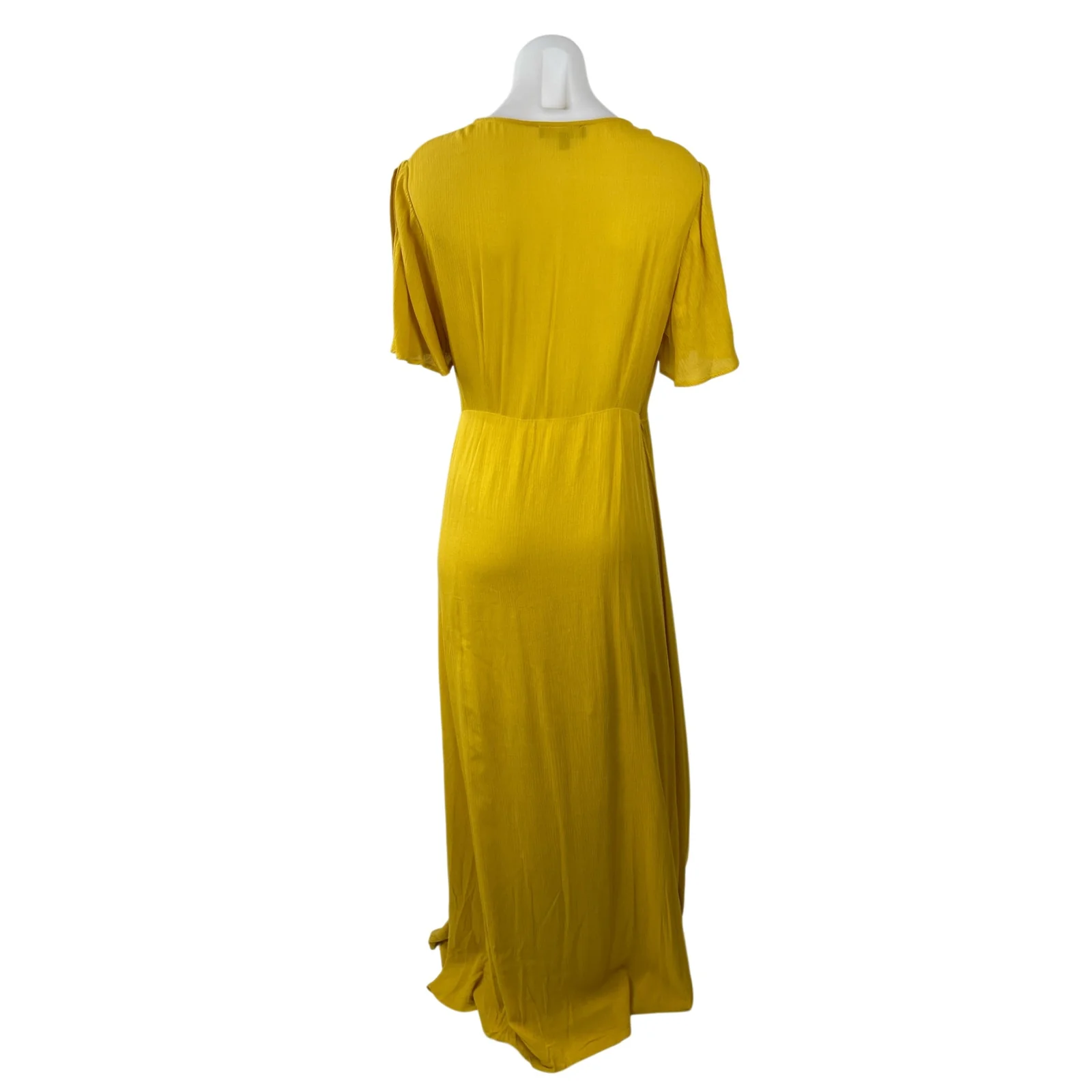 Lulus Much Obliged Women's Yellow Deep V Neck Short Sleeve Maxi Wrap Dress Sz L - Image 4